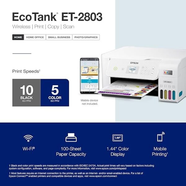 Epson EcoTank ET-2803 Wireless Color All-in-One Cartridge-Free Supertank Printer with Scan - Image 4